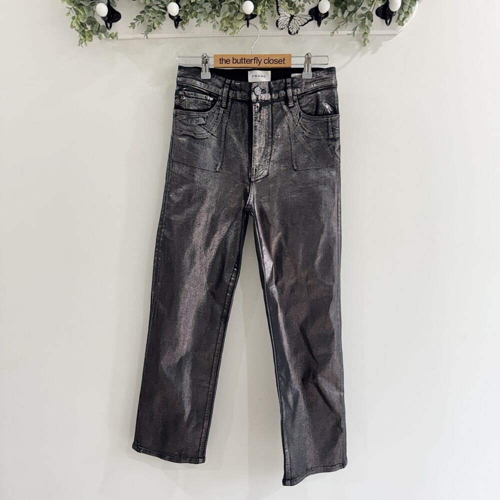 Frame Le Sleek Straight Shiny Metallic Pants Size 29
